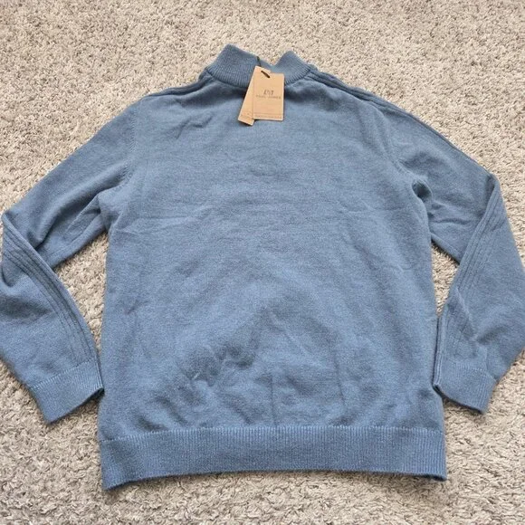 PJ Paul Jones Sweater Men’s XL Blue Casual Textured Pullover Quarter Zip Tags - Picture 5 of 6